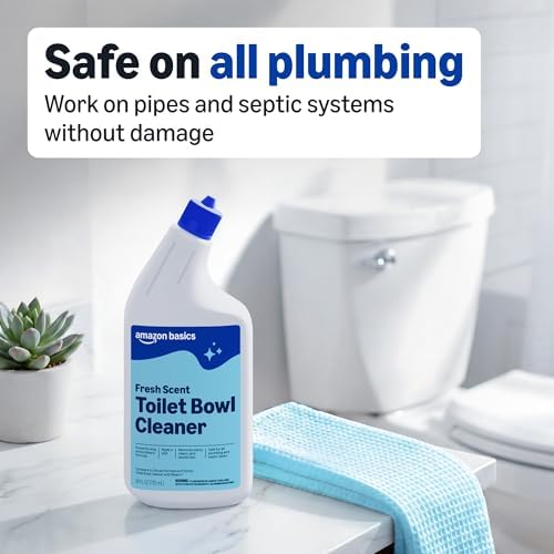 Amazon Basics Toilet Bowl Cleaner with Cling Action Formula, Bleach, Fresh Scent, 24 Fl Oz, Pack of 2, Packaging May Vary