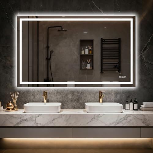 60"x 36" LED Bathroom Mirror with Lights, Backlit + Front Lit Vanity Mirror