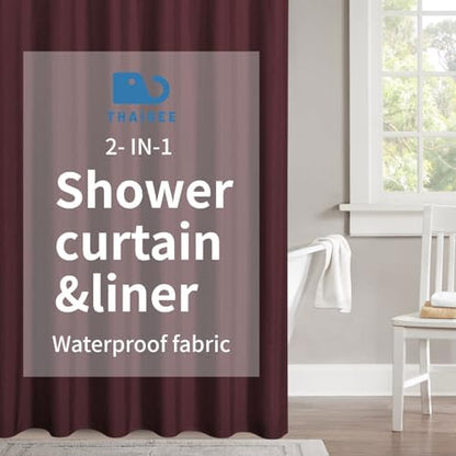 Waterproof Fabric Shower Curtain,No Liner Needed,72x72,Burgundy