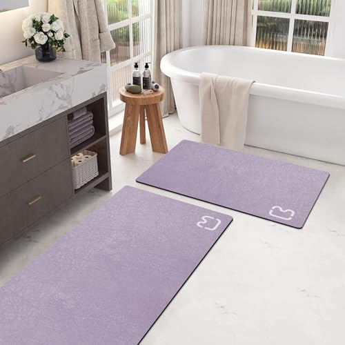Bathroom Rugs and Mats Set 2 Piece Diatomaceous Earth Bath Mat,Lavender