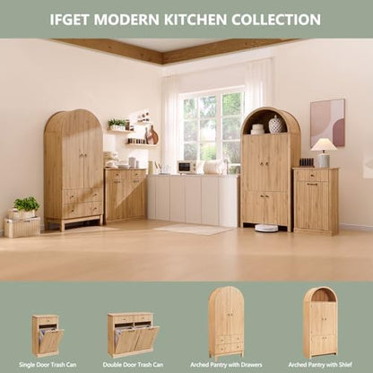 IFGET 71" Tall Arched Kitchen Pantry, Modern Fluted Storage Cabinet,Natural