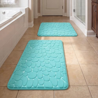 YIHOUSE Bathroom Rugs Mat Set, Memory Foam Bath Mat 2 Piece Teal