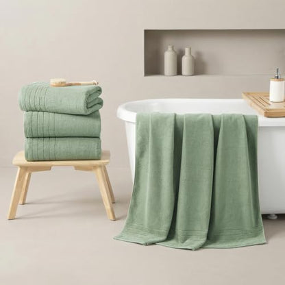 REDKISS Luxury Bath Towels Set of 4, 35x70 in, Highly Absorbent & Quick Dry, Super Soft Extra Large Premium Thick Cotton Green Bath Sheets for Shower, Hotel, Bathroom, Spa