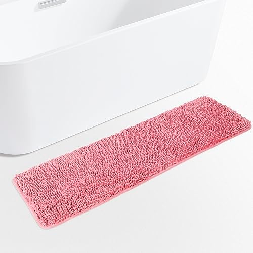 Yeaban Chenille Pink Bathroom Runner Rug 17"x47"