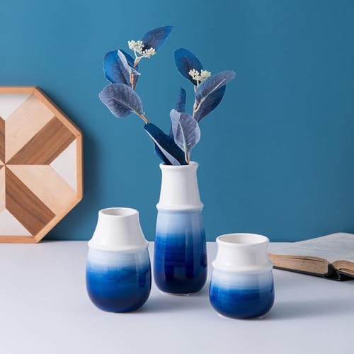 Blue Bathroom Accessories 3 Pcs, Ceramic Bathroom Accessory Set, Navy Blue Bathroom Set Include Dispenser,Soap Dish and Vase, Modern Bathroom Decor