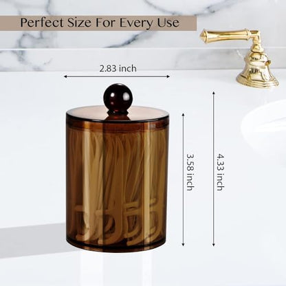 SheeChung 4-Pack Qtip Holder, Amber Acrylic Apothecary Jars for Bathroom