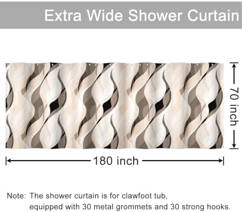 Cream Striped Clawfoot Tub Shower Curtain 180x70 inch 30 Hooks