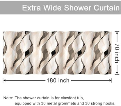 Cream Striped Clawfoot Tub Shower Curtain 180x70 inch 30 Hooks