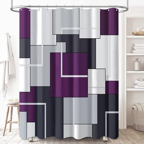 BTTN Purple Modern Geometric Waterproof Fabric Shower Curtain Set, 72 x 72