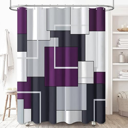 BTTN 36x72 Half Modern Geometric Waterproof Fabric Shower Curtain, Purple