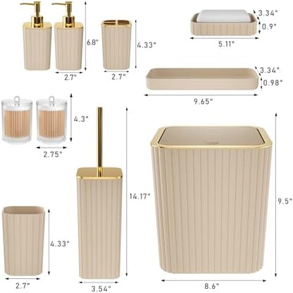 XLHOMO Bathroom Accessories Set - Gorgeous Bathroom Set, 10PC Beige Bathroom Accessory Set, Toilet Brush, Trash Can & Soap Dispenser