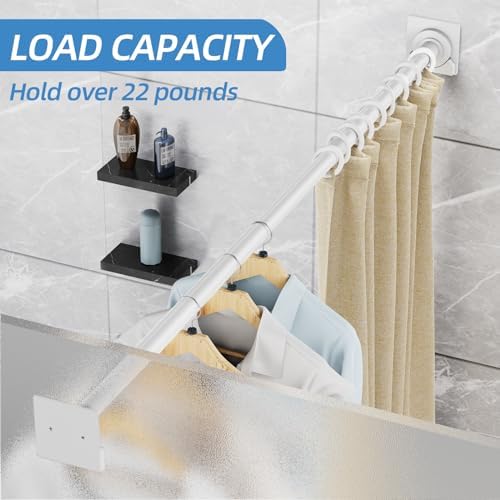 CorkLatta White Shower Curtain Rod,1 Inch Diameter Stainless Steel Adjustable Spring Tension Rods 32 to 92",with Holders,Anti-Slip,Curtain Rods No Drilling(1 Pack)