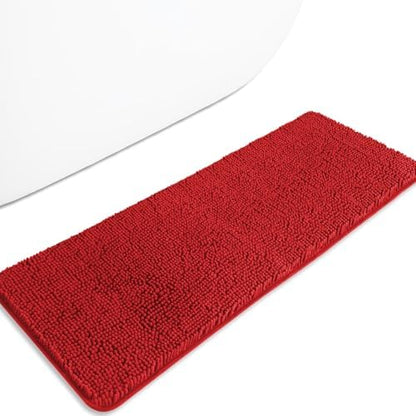 Bathroom Runner Rug 47 x 17 Inch – Long Bath Mat | Absorbent and Washable Thick Chenille Bath Rug Non-Slip Runner Rug for Bathroom, Shower, Sink(Red)