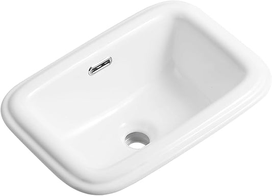 Bathroom Vessel Sink 18 Inch Drop In Bathroom Sink Rectangular Semi Recessed Bathroom Sinks with Overflow White Ceramic Modern Sinks Bowl Vanity Above Counter Basin (17.9"x12.4")