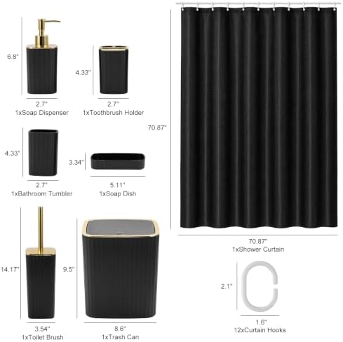 19PCS Bathroom Accessories Set, Black and Gold Bathroom Set for Modern Home