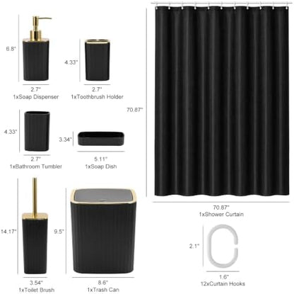 19PCS Bathroom Accessories Set, Black and Gold Bathroom Set for Modern Home