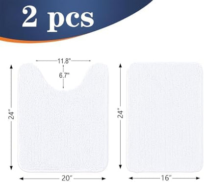 OLANLY Chenille Bathroom Rugs Mats Sets 2 Piece, 24"x16"+24"x20", White