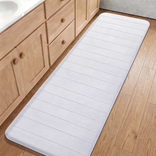 Yimobra Bathroom Runner Rugs 72"x24" Non Slip Washable Memory Foam Bath Mat, Super Soft Water Absorbent Hallway Carpet for Vanity Tub Shower, White