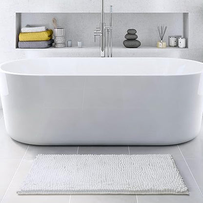 FRESHMINT Large Chenille Bathroom Rugs Mat 36”x24”, Non-Slip Bath Matf or Bathroom Floor & Bathtub, Washable Shower Shag Bath Rugs, Soft Fluffy Thick Water Absorbent Microfiber Shower Mat, White