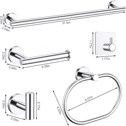 Polished Chrome Bathroom Accessories Set, 7 Pieces Towel Bar Bathroom Hardware Set, 24 Inch Towel Racks for Bathroom, SUS304 Stainless Steel Bathroom Towel Holder Toilet Paper Holder Wall Mounted