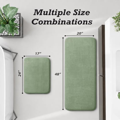 HUXMEYSON Bathroom Rugs Sets 2 Piece, Non-Slip & Quick Dry Bath Mat Set, Ultra Soft Velvet Bath Rugs for Bathroom, Toilet and Shower Floor, Grey Green