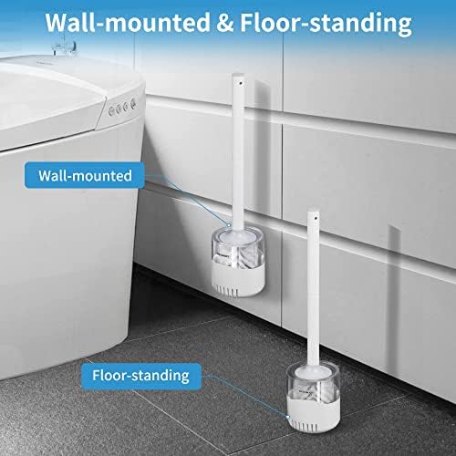 BOOMJOY Toilet Bowl Brush and Holder - Durable Head Toilet Cleaner Brush with Dense Bristles & Clear Base for Bathroom Deep Cleaning - Household Cleaning Accessories - White