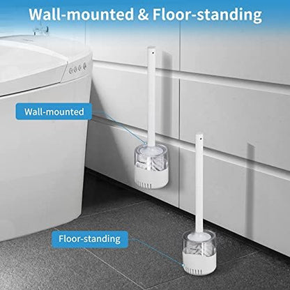 BOOMJOY Toilet Bowl Brush and Holder - Durable Head Toilet Cleaner Brush with Dense Bristles & Clear Base for Bathroom Deep Cleaning - Household Cleaning Accessories - White