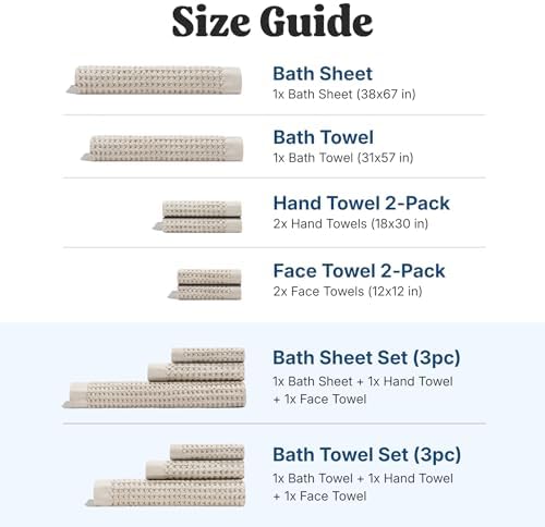 ONSEN Supima® Waffle Bath Sheet, Large, Quick Dry Lint Free 100% USA Cotton, Oversize Lightweight Absorbent Bath Sheet, 38x67 in (Oatmeal, 1x Bath Sheet)