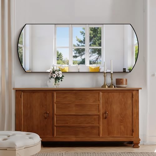 COFENY Bathroom Mirror, 24x60 Inch Black Oval Wall Mounted Mirror with Thin Metal Frame, Large Modern Bathroom Vanity Mirrors for Over Sink, Entryway, Living Room, Bedroom