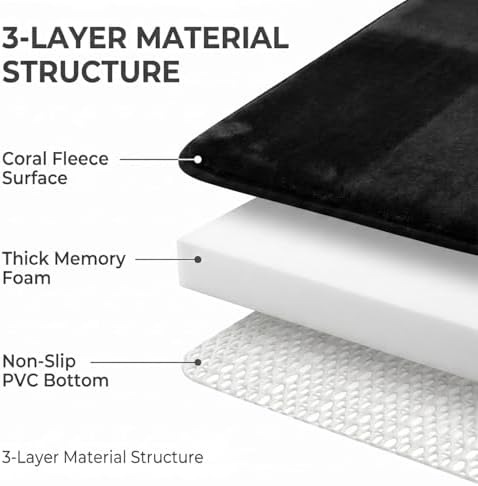 Memory Foam Bathroom Rugs Sets 2 Piece, Extra Soft Absorbent Quick Dry Bath Mat Set, with U-Shaped Toilet Rug, Machine Washable Non Slip Bath Rugs for Bathroom, Shower and Tub, Black