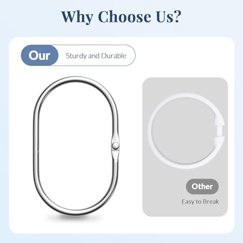 Bathway Chrome Shower Curtain Rings - 12 Pcs Anti-Drop, Rust Proof Metal Shower Hooks for Curtain Rod