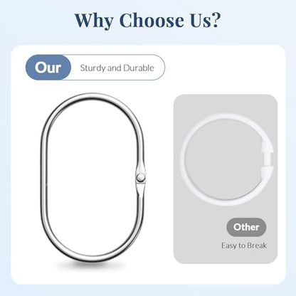 Bathway Chrome Shower Curtain Rings - 12 Pcs Anti-Drop, Rust Proof Metal Shower Hooks for Curtain Rod