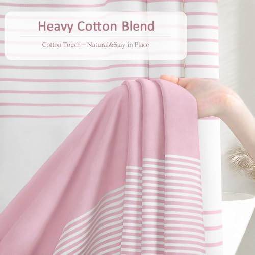 Pink Boho Cotton Striped Shower Curtain with Tassel 72" W X 72" L