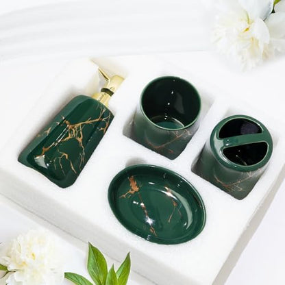 CERBIOR Bathroom Accessories Set,4 Pcs Ceramic Bathroom Accessory,Green