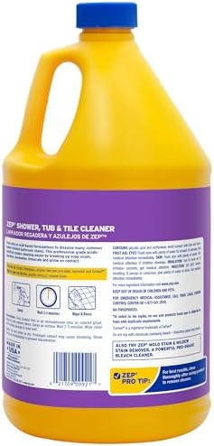 Zep Shower, Tub and Tile Cleaner - 1 Gallon (Case of 4) ZUSTT128 - No Scrub Pro Formula with Acid, Breaks Up Tough Buildup on Contact, Revealing Squeaky Clean Results