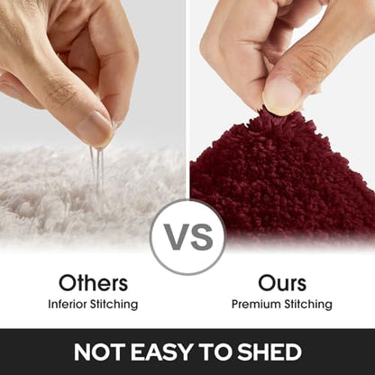 HOMEIDEAS Bathroom Rugs Sets 2 Piece, Non Slip Bath Mat Burgundy Red