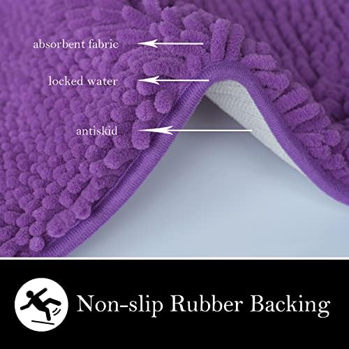 Bathroom Rugs Chenille Bath mat 2 Piece Set, Super Absorbent, Strong PVC Non Slip Backing, Bath mats for Bathroom, Plush Shaggy, Thick, Machine Washable, Bathtub, Shower, Toilet.(Violet)