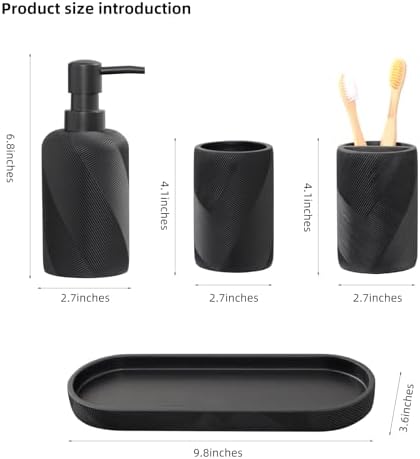 Bathroom Accessories Set, Bathroom Organizer Countertop, Matte Black, 4 PCS