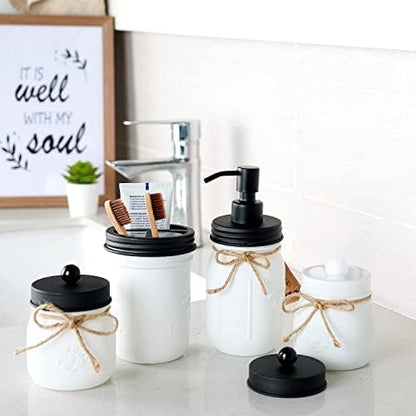 Amolliar Mason Jar Bathroom Accessories Set, 4Pcs Glass Bathroom Set, Black