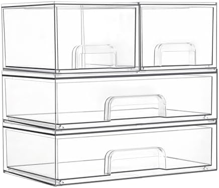 Vtopmart Clear Stackable Storage Drawers Set of 4, Plastic Organizer Bins