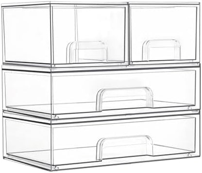 Vtopmart Clear Stackable Storage Drawers Set of 4, Plastic Organizer Bins