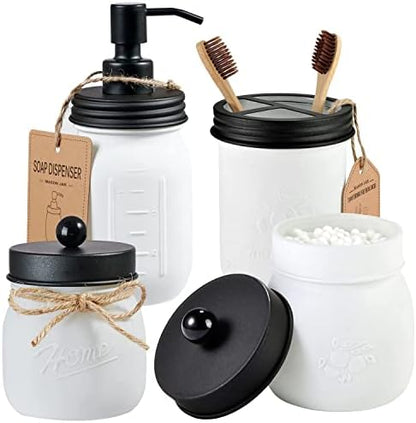 Amolliar Mason Jar Bathroom Accessories Set, 4Pcs Glass Bathroom Set, Black