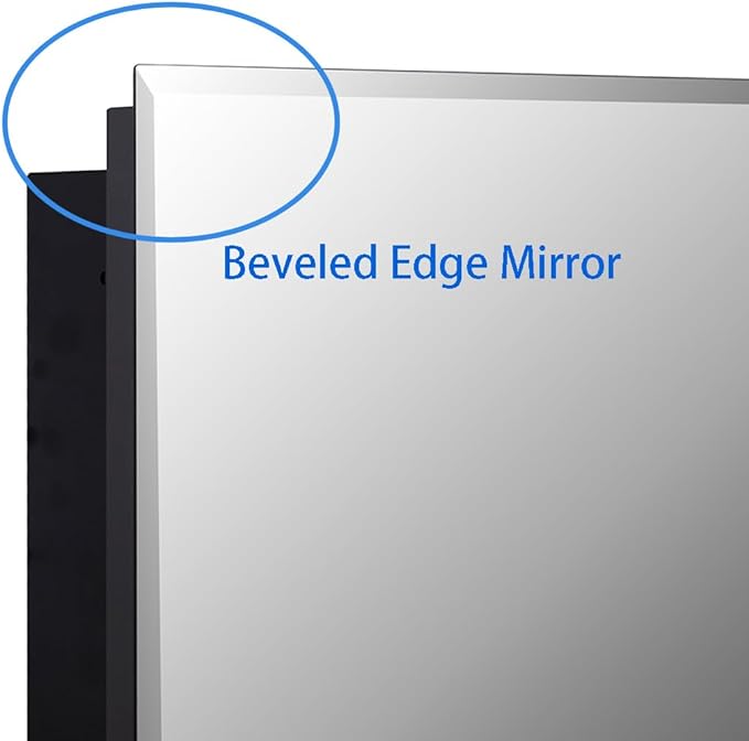 Black Bathroom Medicine Cabinet with Beveled Edge Mirrored Door 16 x 22 inch, Recessed or Surface Mount, with Adjustable Glass Shelves