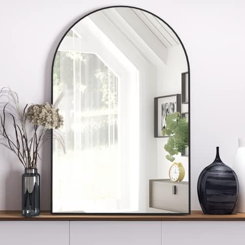Arched Wall Mirror for Bathroom, 20"x30" Arched Mirror Wall Mounted Mirror with Metal Frame, Black Vanity Mirror Decor for Mantle, Bedroom, Entryway, Living Room