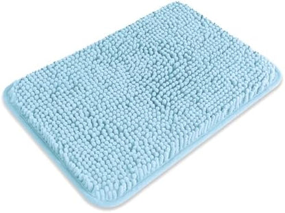 Small Bathroom Rug 12"x18" – Washable and Absorbent Bath Mat, Non Slip, Thick Soft Chenille Bath Rugs for Bathroom, Shower, Sink, Dog mat(Light Blue)
