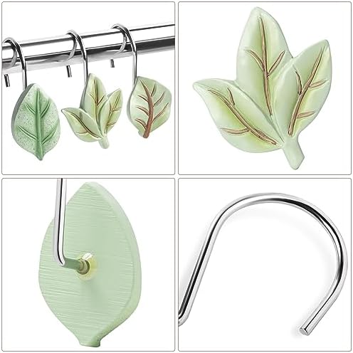 SageGreen Plant Leaf Shower Curtain Hooks,Eucalyptus Bathroom Decor,12PCS