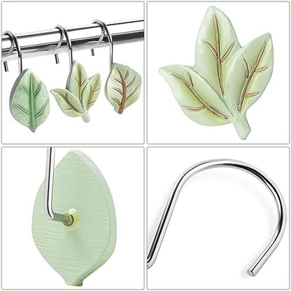 SageGreen Plant Leaf Shower Curtain Hooks,Eucalyptus Bathroom Decor,12PCS