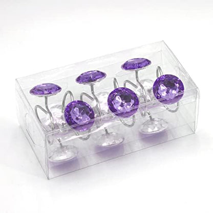 Crystal Diamond Round Shower Curtain Hooks Rings for Bathroom,Purple,12PCS
