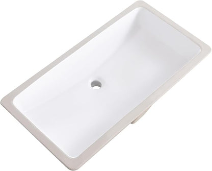 32 Inch Undermount Bathroom Sink Rectangle Undermount Sink White Ceramic Under Counter Bathroom Sinks with Overflow (31.9"x16.5")