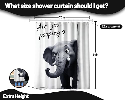 Extra Tall Shower Curtain XL are You Pooping Elephant, 70 x 84 Inchs
